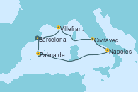 Visitando Barcelona, Villefranche (Niza/Mónaco/Francia), Civitavecchia (Roma), Nápoles (Italia), Palma de Mallorca (España), Barcelona