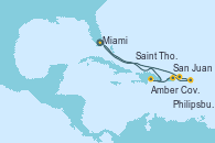 Visitando Miami (Florida/EEUU), Amber Cove (República Dominicana), San Juan (Puerto Rico), Philipsburg (St. Maarten), Saint Thomas (Islas Vírgenes), Miami (Florida/EEUU)