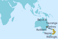 Visitando Sydney (Australia), Wellington (Nueva Zelanda), Napier (Nueva Zelanda), Tauranga (Nueva Zelanda), Auckland (Nueva Zelanda), Bay of Islands (Nueva Zelanda), Sydney (Australia)