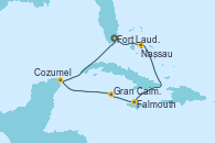 Visitando Fort Lauderdale (Florida/EEUU), Nassau (Bahamas), Falmouth (Jamaica), Gran Caimán (Islas Caimán), Cozumel (México), Fort Lauderdale (Florida/EEUU)