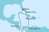 Visitando Miami (Florida/EEUU), Ocean Cay MSC Marine Reserve (Bahamas), Ocho Ríos (Jamaica), Cartagena de Indias (Colombia), Colón (Panamá), Puerto Limón (Costa Rica), Miami (Florida/EEUU)