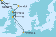 Visitando Ámsterdam (Holanda), Akureyri (Islandia), Akureyri (Islandia), Reykjavik (Islandia), Reykjavik (Islandia), Lerwick (Escocia), Inverness (Escocia), Edimburgo (Escocia), Ámsterdam (Holanda)
