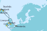 Visitando Ámsterdam (Holanda), Reykjavik (Islandia), Reykjavik (Islandia), Akureyri (Islandia), Seydisfjordur (Islandia), Belfast (Irlanda), Liverpool (Reino Unido), Cork (Irlanda), Ámsterdam (Holanda)
