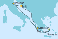 Visitando Ravenna (Italia), Split (Croacia), Mykonos (Grecia), Santorini (Grecia), Katakolon (Olimpia/Grecia), Ravenna (Italia)
