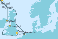 Visitando Ámsterdam (Holanda), Akureyri (Islandia), Akureyri (Islandia), Reykjavik (Islandia), Reykjavik (Islandia), Belfast (Irlanda), Liverpool (Reino Unido), Dover (Inglaterra), Ámsterdam (Holanda)