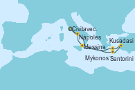 Visitando Civitavecchia (Roma), Santorini (Grecia), Kusadasi (Efeso/Turquía), Mykonos (Grecia), Messina (Sicilia), Nápoles (Italia), Civitavecchia (Roma)