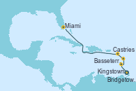 Visitando Bridgetown (Barbados), Kingstown (Granadinas), Castries (Santa Lucía/Caribe), Basseterre (Antillas), Miami (Florida/EEUU)