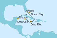 Visitando Miami (Florida/EEUU), Ocean Cay MSC Marine Reserve (Bahamas), Cozumel (México), Gran Caimán (Islas Caimán), Ocho Ríos (Jamaica), Miami (Florida/EEUU)