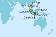 Visitando Singapur, Phuket (Tailandia), Phuket (Tailandia), Langkawi (Malasia), Penang (Malasia), Penang (Malasia), Port Klang (Malasia), Celukan Bawang (Bali/Indonesia), Lombok (Indonesia), Bali (Indonesia)
