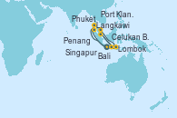 Visitando Bali (Indonesia), Lombok (Indonesia), Celukan Bawang (Bali/Indonesia), Port Klang (Malasia), Penang (Malasia), Penang (Malasia), Langkawi (Malasia), Phuket (Tailandia), Phuket (Tailandia), Singapur