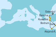 Visitando Estambul (Turquía), Estambul (Turquía), Esmirna (Turquía), Bodrum (Turquia), Haifa (Israel), Haifa (Israel), Alejandría (Egipto), Kusadasi (Efeso/Turquía), Estambul (Turquía)