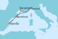 Visitando Savona (Italia), Valencia, Barcelona, Marsella (Francia), Savona (Italia)