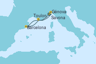 Visitando Savona (Italia), Barcelona, Toulon (Francia), Génova (Italia)