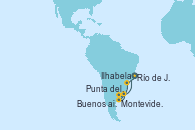 Visitando Río de Janeiro (Brasil), Ilhabela (Brasil), Montevideo (Uruguay), Punta del Este (Uruguay), Buenos aires, Río de Janeiro (Brasil)