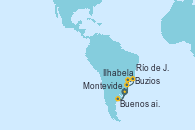 Visitando Montevideo (Uruguay), Buenos aires, Río de Janeiro (Brasil), Río de Janeiro (Brasil), Buzios (Brasil), Ilhabela (Brasil), Montevideo (Uruguay)