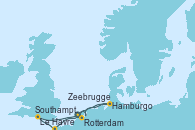 Visitando Rotterdam (Holanda), Le Havre (Francia), Southampton (Inglaterra), Hamburgo (Alemania), Zeebrugge (Bruselas), Rotterdam (Holanda)