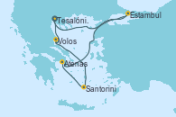 Visitando Tesalónica (Grecia), Volos (Grecia), Santorini (Grecia), Atenas (Grecia), Estambul (Turquía), Estambul (Turquía), Kavala (Grecia), Tesalónica (Grecia)