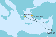 Visitando Ashdod (Israel), Limassol (Chipre), Rodas (Grecia), Kusadasi (Efeso/Turquía), Atenas (Grecia), Puerto Said (Egipto), Ashdod (Israel)