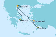 Visitando Limassol (Chipre), Rodas (Grecia), Kusadasi (Efeso/Turquía), Atenas (Grecia), Tesalónica (Grecia), Esmirna (Turquía), Rodas (Grecia), Limassol (Chipre)