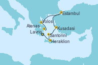 Visitando Lavrio (Grecia), Heraklion (Creta), Santorini (Grecia), Kusadasi (Efeso/Turquía), Estambul (Turquía), Estambul (Turquía), Volos (Grecia), Atenas (Grecia)