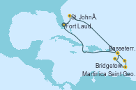 Visitando Fort Lauderdale (Florida/EEUU), St. John´s (Antigua y Barbuda), Bridgetown (Barbados), Saint George (Grenada), Martinica (Antillas), Basseterre (Antillas), Fort Lauderdale (Florida/EEUU)