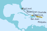 Visitando Fort Lauderdale (Florida/EEUU), San Juan (Puerto Rico), Charlotte Amalie (St. Thomas), Philipsburg (St. Maarten), Road Town (Isla Tórtola/Islas Vírgenes), Puerto Plata, Republica Dominicana, Fort Lauderdale (Florida/EEUU)