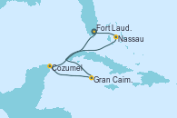 Visitando Fort Lauderdale (Florida/EEUU), Gran Caimán (Islas Caimán), Cozumel (México), Nassau (Bahamas), Fort Lauderdale (Florida/EEUU)