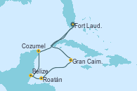 Visitando Fort Lauderdale (Florida/EEUU), Gran Caimán (Islas Caimán), Roatán (Honduras), Belize (Caribe), Cozumel (México), Fort Lauderdale (Florida/EEUU)