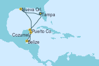 Visitando Tampa (Florida), Nueva Orleans (Luisiana), Cozumel (México), Belize (Caribe), Puerto Costa Maya (México), Tampa (Florida)