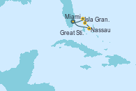 Visitando Miami (Florida/EEUU), Isla Gran Bahama (Florida/EEUU), Great Stirrup Cay (Bahamas), Nassau (Bahamas), Miami (Florida/EEUU)