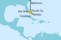 Visitando Baltimore (Maryland), Puerto Cañaveral (Florida), Nassau (Bahamas), CocoCay (Bahamas), Isla Gran Bahama (Florida/EEUU), Baltimore (Maryland)