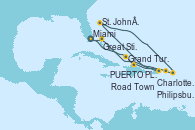 Visitando Miami (Florida/EEUU), Grand Turks(Turks & Caicos), PUERTO PLATA, REPUBLICA DOMINICANA, Charlotte Amalie (St. Thomas), St. John´s (Antigua y Barbuda), Philipsburg (St. Maarten), Road Town (Isla Tórtola/Islas Vírgenes), Great Stirrup Cay (Bahamas), Miami (Florida/EEUU)