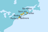 Visitando Baltimore (Maryland), Boston (Massachusetts), Portland (Maine/Estados Unidos), Bar Harbor (Maine), Saint John (New Brunswick/Canadá), Halifax (Canadá), Baltimore (Maryland)