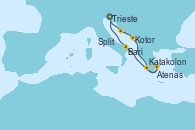 Visitando Trieste (Italia), Split (Croacia), Kotor (Montenegro), Katakolon (Olimpia/Grecia), Atenas (Grecia), Bari (Italia), Trieste (Italia)