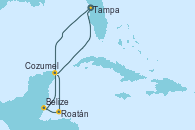 Visitando Tampa (Florida), Cozumel (México), Roatán (Honduras), Belize (Caribe), Cozumel (México), Tampa (Florida)