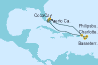 Visitando Puerto Cañaveral (Florida), CocoCay (Bahamas), Charlotte Amalie (St. Thomas), Basseterre (Antillas), Philipsburg (St. Maarten), Puerto Cañaveral (Florida)