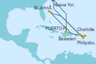 Visitando Nueva York (Estados Unidos), Puerto Plata, Republica Dominicana, Charlotte Amalie (St. Thomas), Philipsburg (St. Maarten), St. John´s (Antigua y Barbuda), Basseterre (Antillas), Nueva York (Estados Unidos)