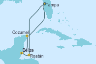 Visitando Tampa (Florida), Roatán (Honduras), Belize (Caribe), Cozumel (México), Tampa (Florida)