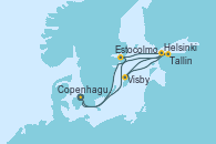 Visitando Copenhague (Dinamarca), Estocolmo (Suecia), Helsinki (Finlandia), Visby (Suecia), Tallin (Estonia), Copenhague (Dinamarca)