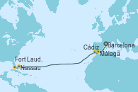 Visitando Barcelona, Málaga, Cádiz (España), Nassau (Bahamas), Fort Lauderdale (Florida/EEUU)