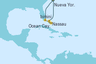 Visitando Nueva York (Estados Unidos), Puerto Cañaveral (Florida), Nassau (Bahamas), Ocean Cay MSC Marine Reserve (Bahamas), Nueva York (Estados Unidos)