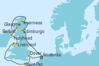 Visitando Ámsterdam (Holanda), Edimburgo (Escocia), Inverness (Escocia), Glasgow (Escocia), Belfast (Irlanda), Liverpool (Reino Unido), Holyhead (Gales/Reino Unido), Saint Peter´s Port (Reino Unido), Dover (Inglaterra), Ámsterdam (Holanda)