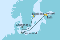 Visitando Copenhague (Dinamarca), Warnemunde (Alemania), Helsinki (Finlandia), Tallin (Estonia), Estocolmo (Suecia), Copenhague (Dinamarca)