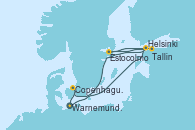 Visitando Warnemunde (Alemania), Helsinki (Finlandia), Estocolmo (Suecia), Tallin (Estonia), Copenhague (Dinamarca), Warnemunde (Alemania)