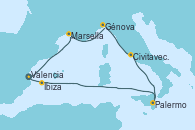 Visitando Valencia,Marsella (Francia),Génova (Italia),Civitavecchia (Roma),Palermo (Italia),Navegación,Ibiza (España),Valencia