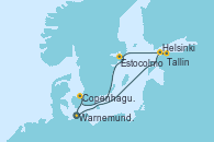 Visitando Warnemunde (Alemania), Helsinki (Finlandia), Tallin (Estonia), Estocolmo (Suecia), Copenhague (Dinamarca), Warnemunde (Alemania)