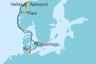 Visitando Copenhague (Dinamarca), Aalesund (Noruega), Hellesylt (Noruega), Flam (Noruega), Kiel (Alemania), Copenhague (Dinamarca)