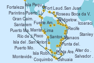 Visitando Fort Lauderdale (Florida/EEUU), Gran Caimán (Islas Caimán), Puerto Limón (Costa Rica), Fuerte Amador (Panamá), Fuerte Amador (Panamá), Manta (Ecuador), Lima (Callao/Perú), Lima (Callao/Perú), Lima (Callao/Perú), Pisco (Perú), Coquimbo (Chile), San Antonio (Chile), Isla Robinson Crusoe (Chile), Puerto Montt (Chile), Puerto Chacabuco (Chile), Punta Arenas (Chile), Ushuaia (Argentina), Stanley (Malvinas), Puerto Madryn (Argentina), Punta del Este (Uruguay), Montevideo (Uruguay), Buenos aires, Buenos aires, Buenos aires, Santos (Brasil), Río de Janeiro (Brasil), Río de Janeiro (Brasil), Salvador de Bahía (Brasil), Recife (Brasil), Fortaleza (Brasil), Icoaraci (Belem), Santarem (Brasil), Boca da Valeria (Amazonas), Manaos (Brasil), Manaos (Brasil), Parintins (Brasil), Alter do Chao (Brasil), Isla del Diablo (Guyana Francesa/Francia), Bridgetown (Barbados), Roseau (Dominica), San Juan (Puerto Rico), Isla Pequeña (San Salvador/Bahamas), Fort Lauderdale (Florida/EEUU)