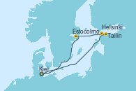 Visitando Kiel (Alemania), Tallin (Estonia), Tallin (Estonia), Helsinki (Finlandia), Estocolmo (Suecia), Kiel (Alemania)