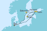 Visitando Kiel (Alemania), Tallin (Estonia), Visby (Suecia), Helsinki (Finlandia), Estocolmo (Suecia), Kiel (Alemania)